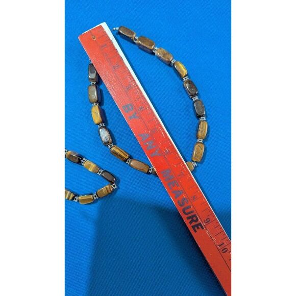 Tigers Eye Gemstone Necklace &  stretchy Bracelet Set With Silver-Tone Spacers - Picture 6 of 6